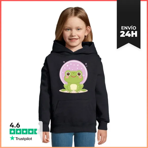 Sudadera Para Niños Con Capucha Rana Kawaii Verde LaTostadora