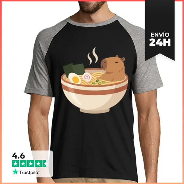 Camiseta Hombre, Estilo Béisbol Linda Capibara Relajándose En Un