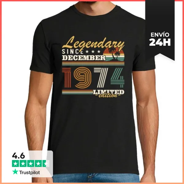 Camiseta Hombre Clásica Diciembre 1974 Vintage Cumpleaños