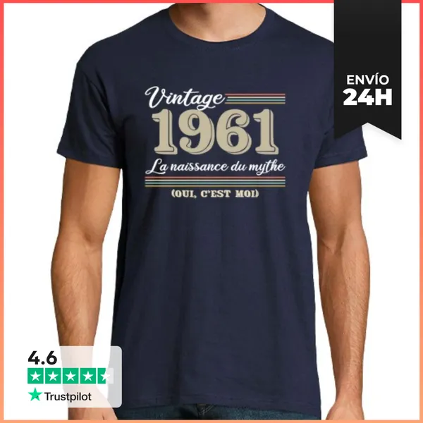 Camiseta Hombre Clásica 1961 Año De Nacimiento Y Divertido Rega