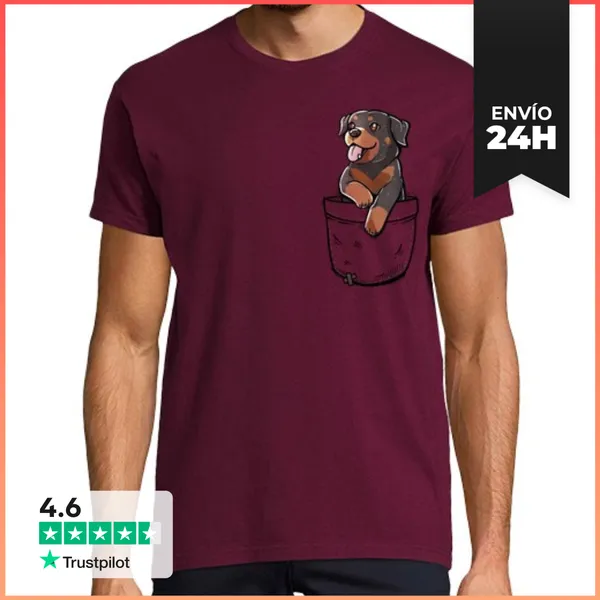 Camiseta Hombre Clásica Bolsillo Lindo Perro Rottweiler - Camisa