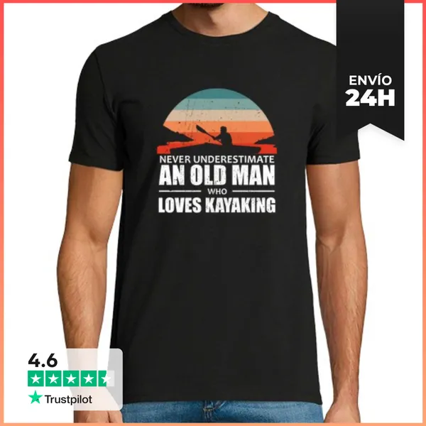 Camiseta Hombre Clásica Kayak Nunca Subestimes A Un Anciano Kayak