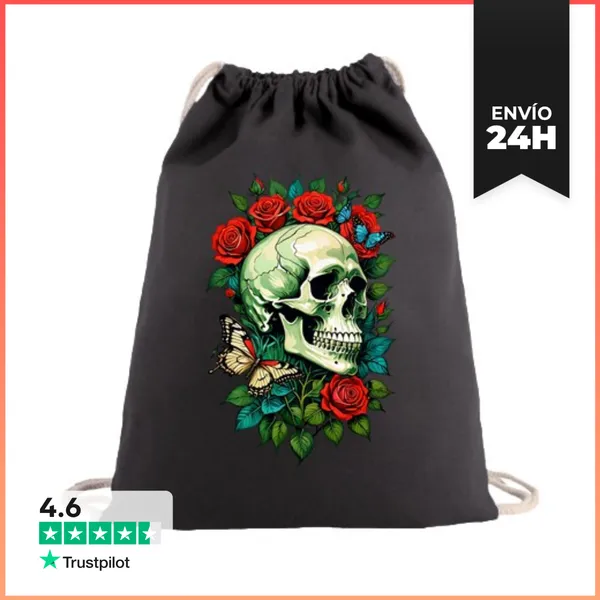 Mochila Saco Con Cuerdas Calavera Y Rosa LaTostadora