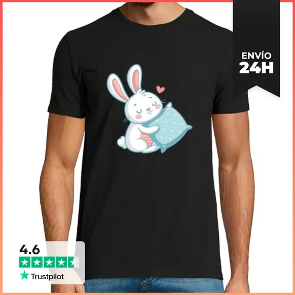 Camiseta Hombre Clásica Conejo Tierno Pastel Y Almohada Corazón