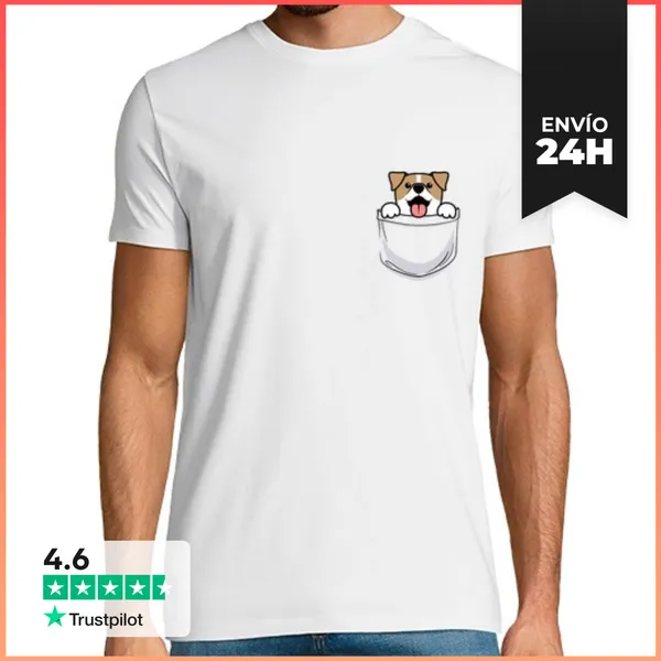 Camiseta Hombre Clásica Pequeño Perro Jack Russel En El Bolsill