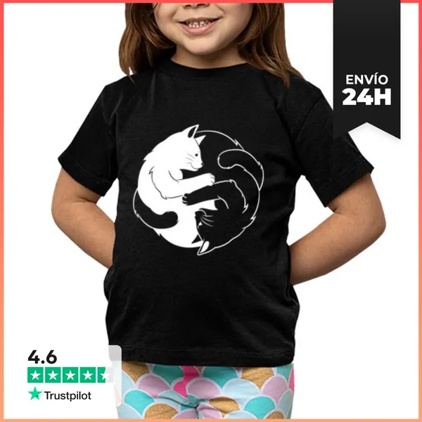 Camiseta Clásica Para Niños Gato Ying Yang Para Los Amantes De