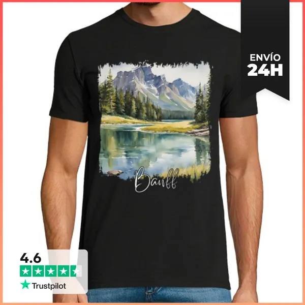 Camiseta Hombre Clásica Acuarela De Banff, Banff Canadá