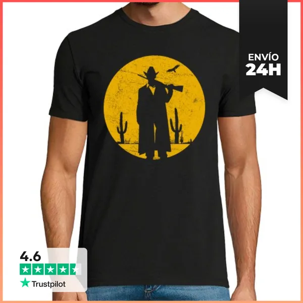 Camiseta Hombre Clásica Retro Vaquero Puesta De Sol Vintage