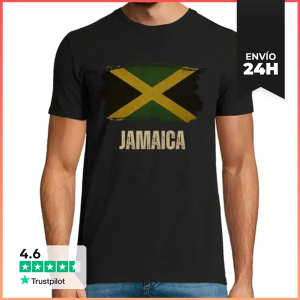 Camiseta Hombre Clásica Bandera De Jamaica Vintage Grunge