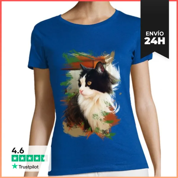 Camiseta Mujer Clásica Gato Pinceladas LaTostadora