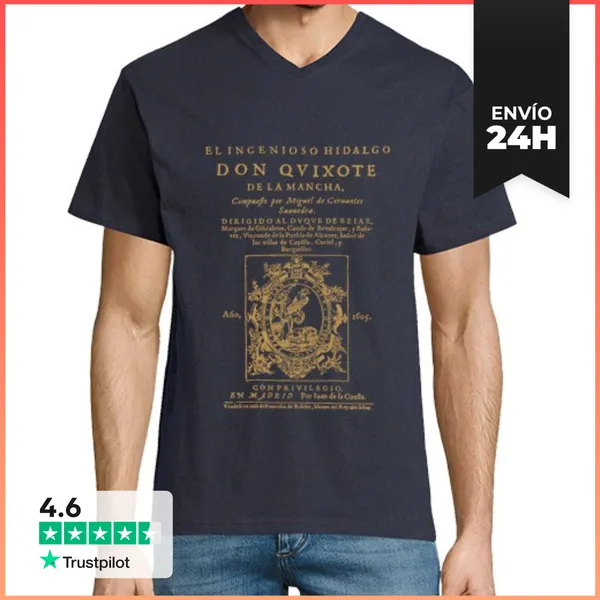 Camiseta Hombre, Cuello Pico Don Quijote. Primera Página