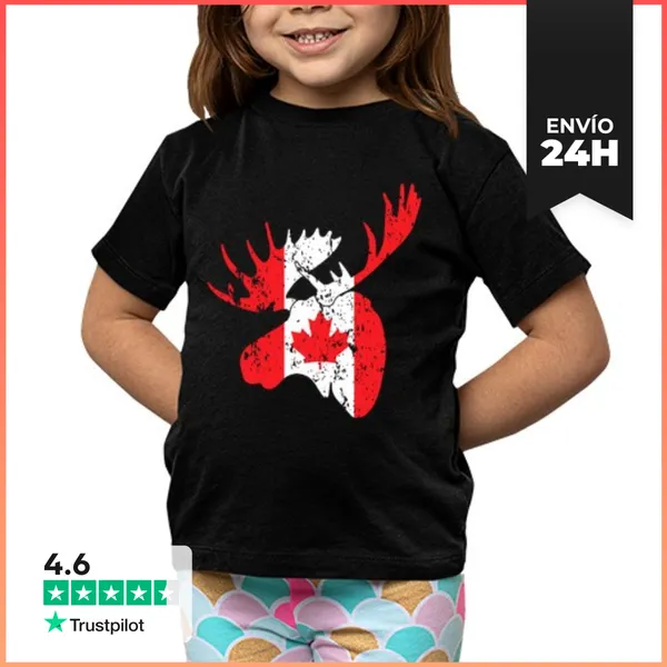 Camiseta Clásica Para Niños Canadá Bandera Alce Regalo Canadiense