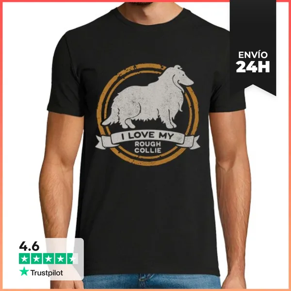 Camiseta Hombre Clásica I Love My Rough Collie Raza Perro Collie