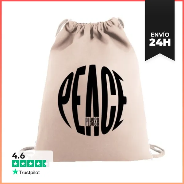 Mochila Saco Con Cuerdas PEACE, PLEASE BLACK LaTostadora
