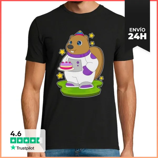 Camiseta Hombre Clásica Castor Astronauta Cumpleaños LaTostadora