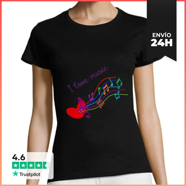 Camiseta Mujer Clásica Mujer, Manga Corta, Negra, Calidad Premium