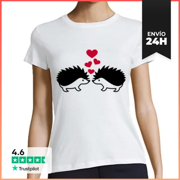 Camiseta Mujer Clásica Erizo Corazones Rojos Frescos LaTostadora
