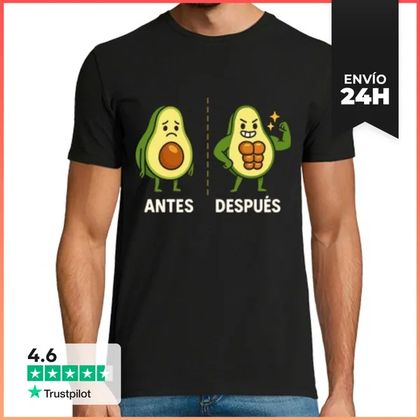 Camiseta Hombre Clásica Aguacate Gym Abdominales Dieta Keto