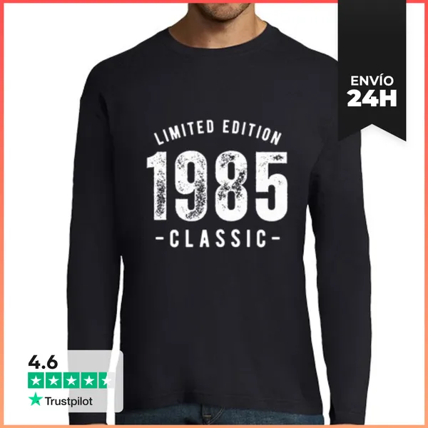 Camiseta Hombre Manga Larga Año De Nacimiento Clásico 1985