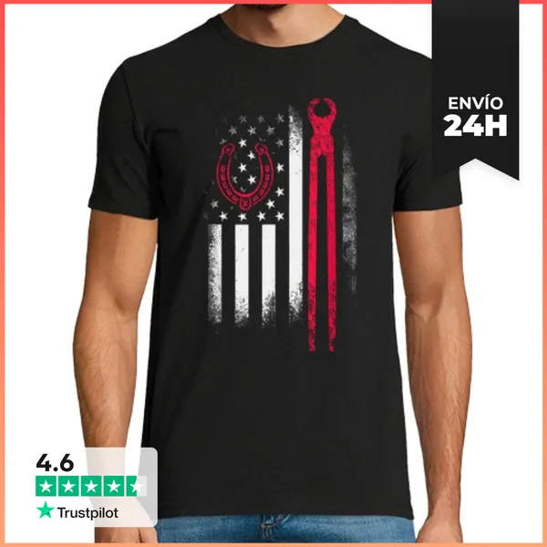 Camiseta Hombre Clásica Herramientas De Herrador Bandera Clavo De