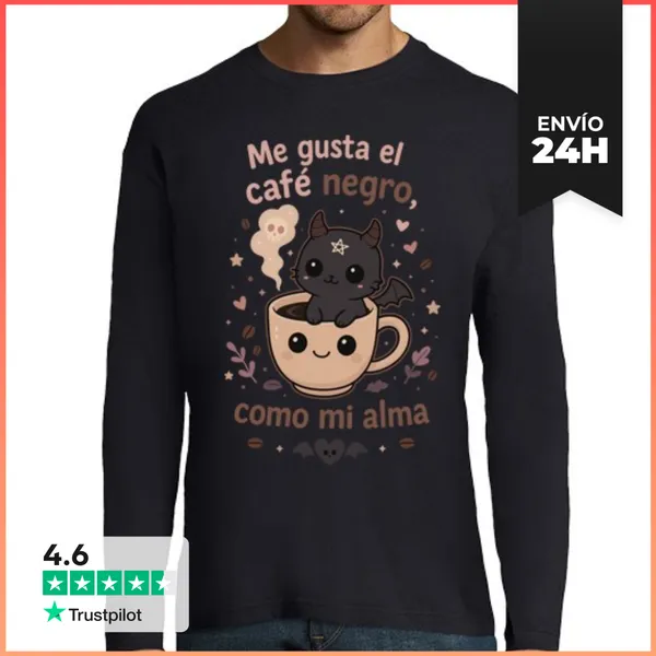 Camiseta Hombre Manga Larga CAFE NEGRO COMO MI ALMA LaTostadora
