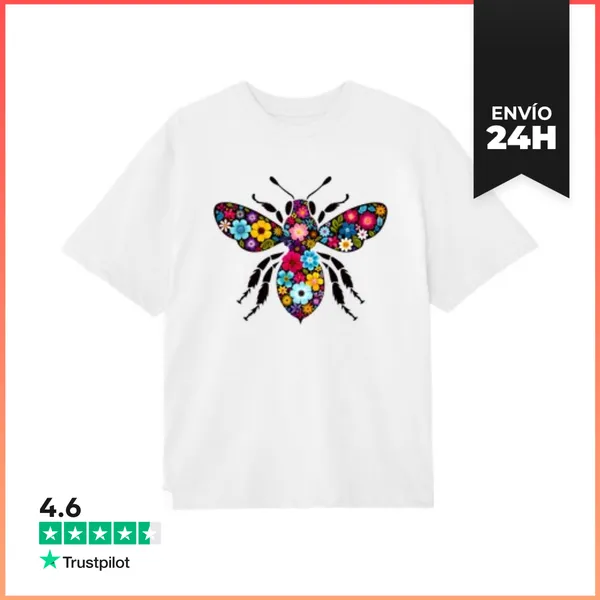 Camiseta Oversize Abeja En Flores Acianos Amapolas LaTostadora