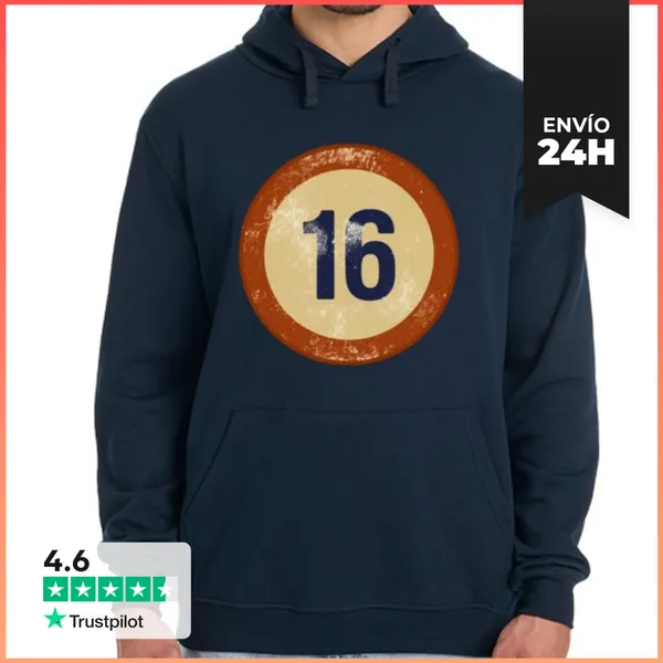 Sudadera Unisex Con Capucha Número 16 Vintage Desgastado