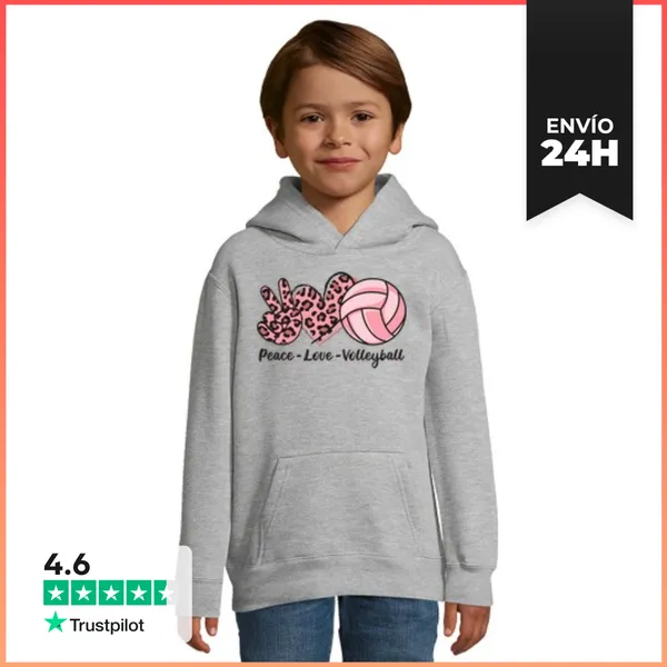 Sudadera Para Niños Con Capucha Voleibol Paz Amor Voleibol