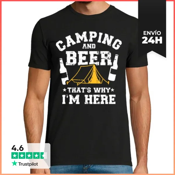 Camiseta Hombre Clásica Camping Y Cerveza Por Eso Estoy Aquí