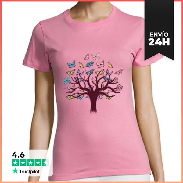 Camiseta Mujer Clásica Árbol De Mariposas LaTostadora