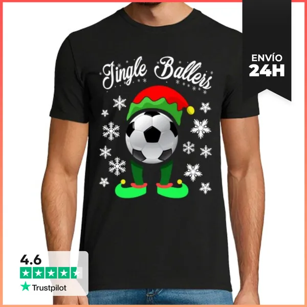 Camiseta Hombre Clásica Elfo Navideño Del Fútbol Con Jingle Bal