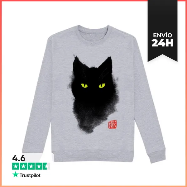 Sudadera Unisex Black Cat Watercolor - Gato Arte Tinta