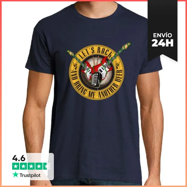 Camiseta Hombre Clásica Lets Rock And Bring Me Another Beer