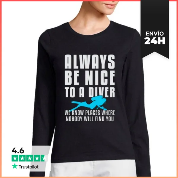 Camiseta Mujer Manga Larga Buceo Bucear Buceo Buzo Gracioso Mar