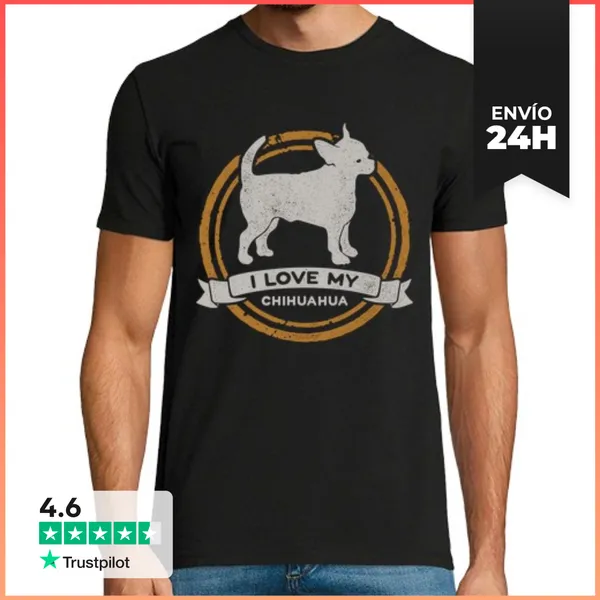 Camiseta Hombre Clásica I Love My Chihuahua Perrito Raza Perro