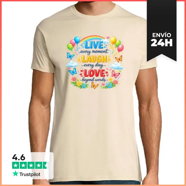 Camiseta Hombre Clásica Vivir Reír Amar Más Allá De Las Palabras