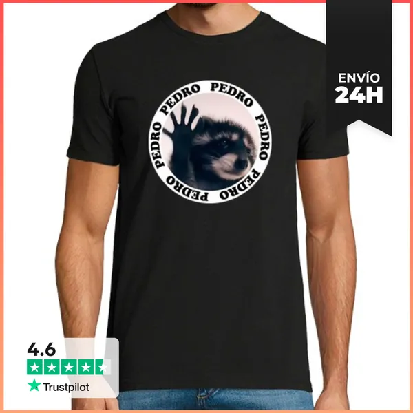 Camiseta Hombre Clásica Mapache Pedro Negro LaTostadora