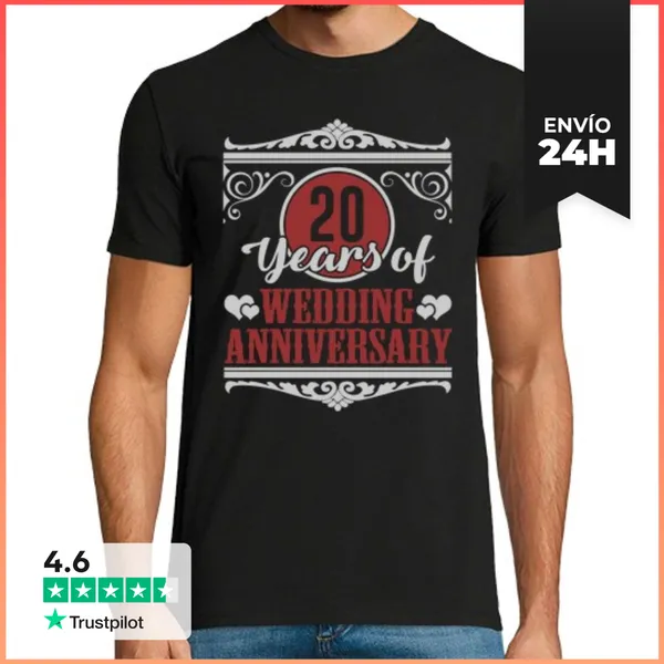Camiseta Hombre Clásica 20 Años De Aniversario De Boda