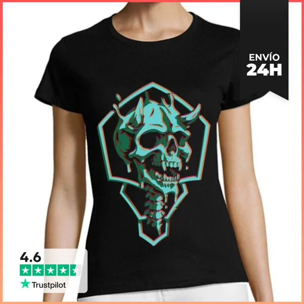 Camiseta Mujer Clásica Craneo Con Cuernos Mix LaTostadora