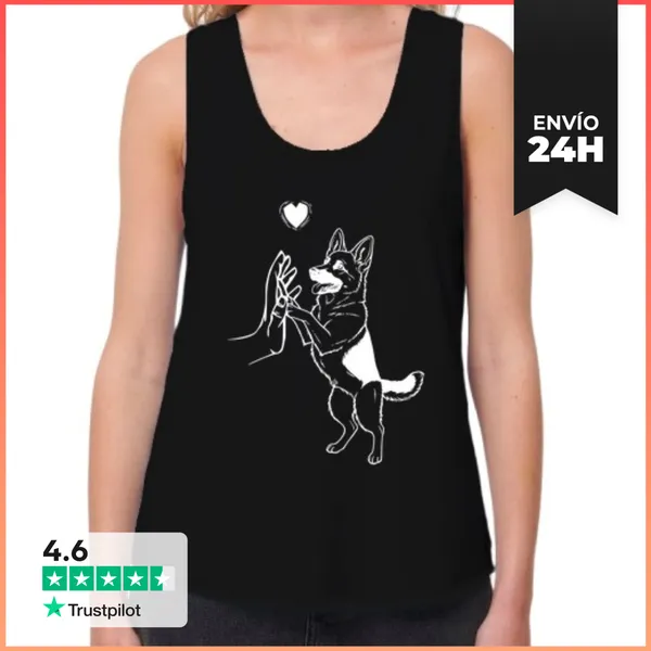 Camiseta Mujer Sin Mangas, Loose Fit Arte De Perro Pastor Alemán
