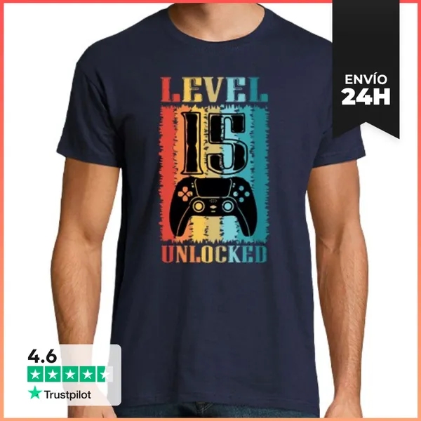 Camiseta Hombre Clásica Nivel 15 Desbloqueado - Camiseta Vintage