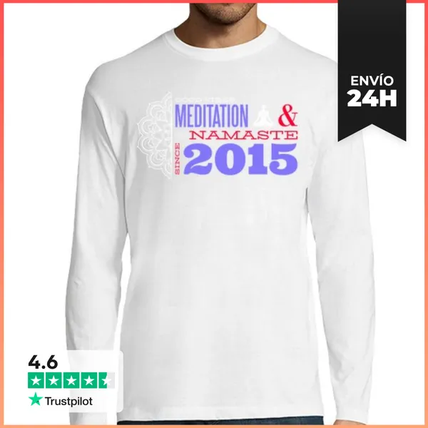 Camiseta Hombre Manga Larga Meditando Desde 2015 10 Años De