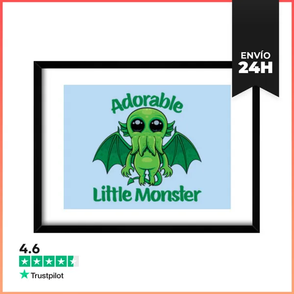 Cuadro Con Marco Horizontal Kawaii Cthulhu Adorable Pequeño