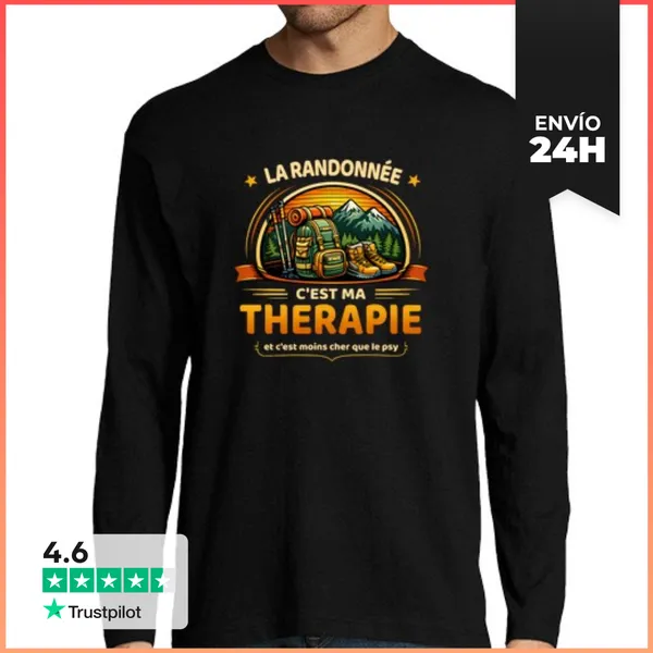 Camiseta Hombre Manga Larga La Caminata Es Mi Terapia - Humor