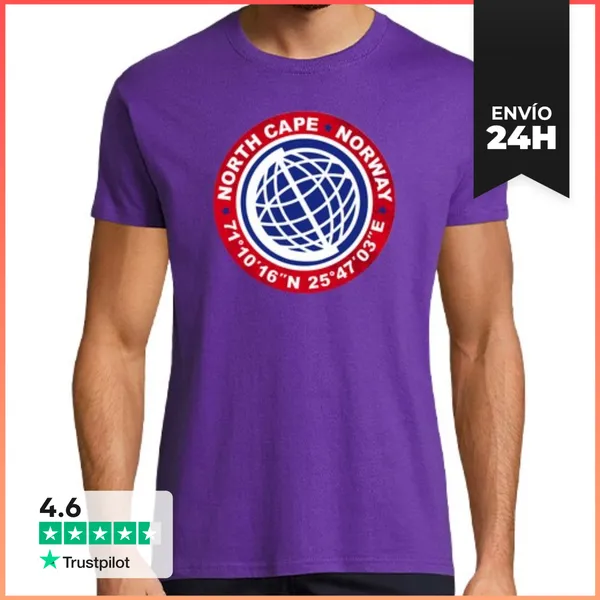 Camiseta Hombre Clásica Cabo Norte Noruega Globo Coordenadas
