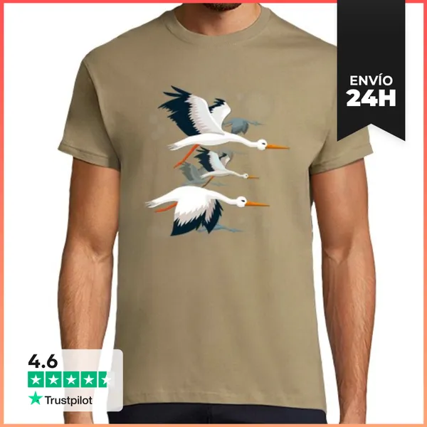 Camiseta Hombre Clásica Vuelo De Cigüeñas LaTostadora