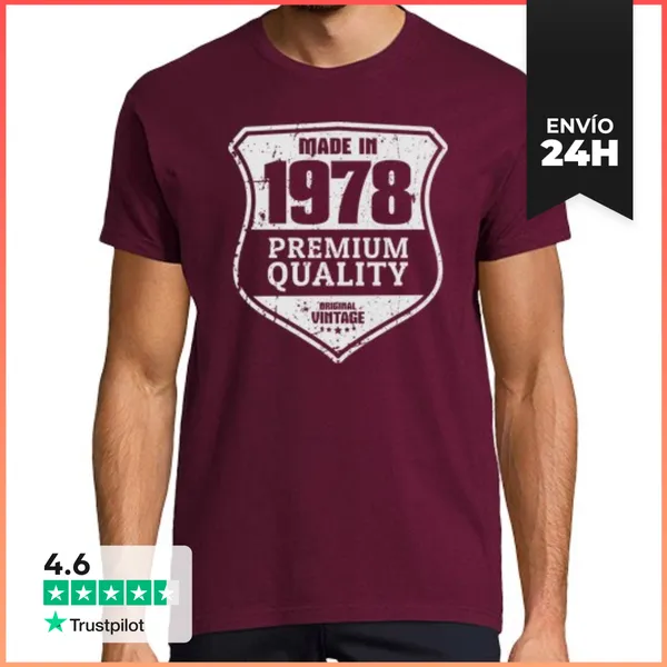 Camiseta Hombre Clásica 1978, Premium Quality, 47 Años