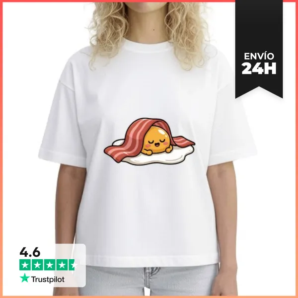 Camiseta Mujer Boxy Huevo Durmiendo Con Tocino Caricatura