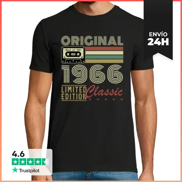 Camiseta Hombre Clásica 60 Años 1966 Vintage Cumpleaños Retro