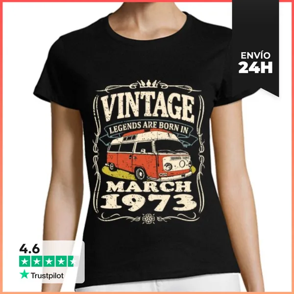 Camiseta Mujer Clásica Vintage Marzo 1973 Furgo LaTostadora